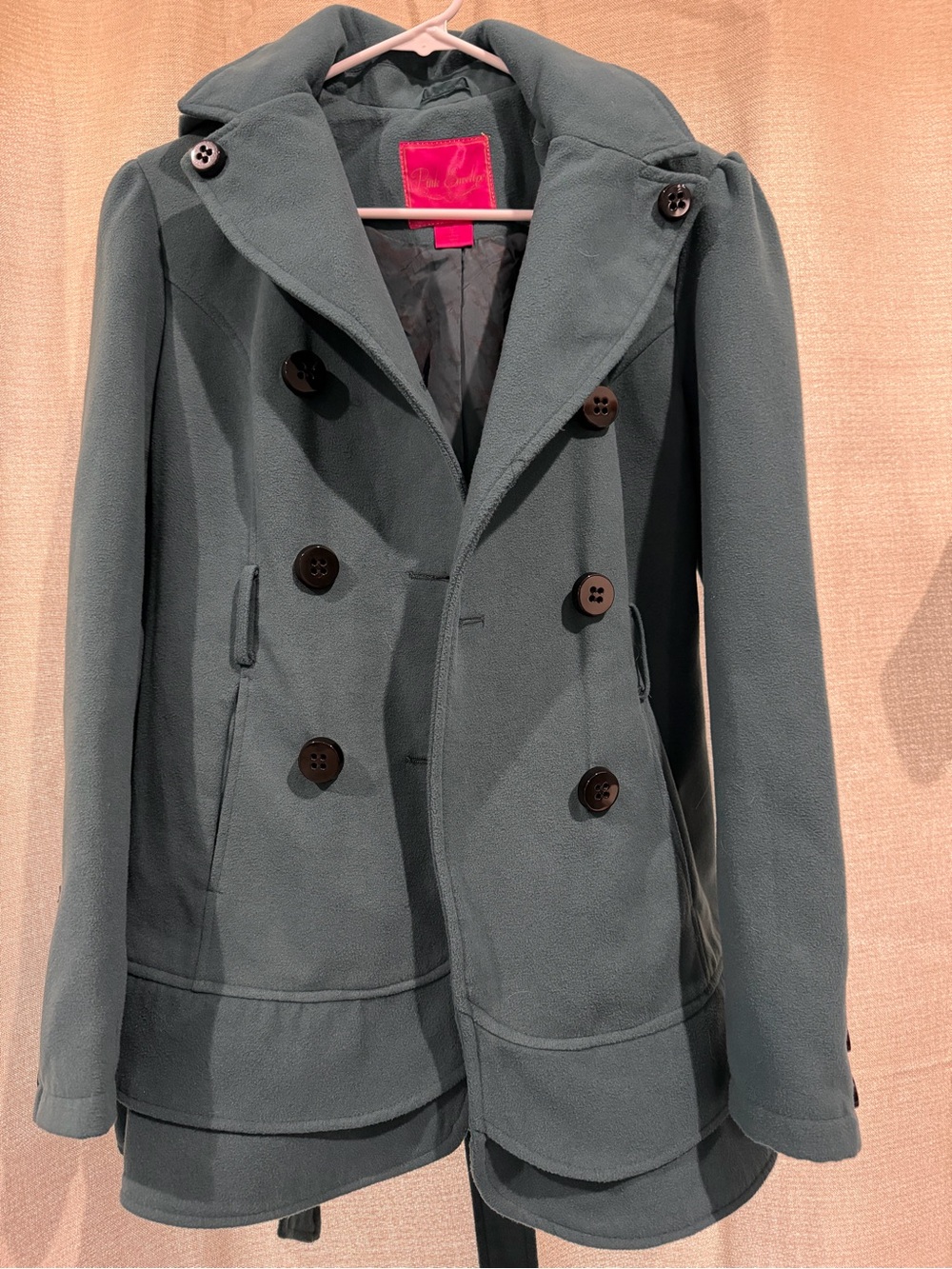 Beautiful Pink Envelope Double-Breasted Teal Pea Coat